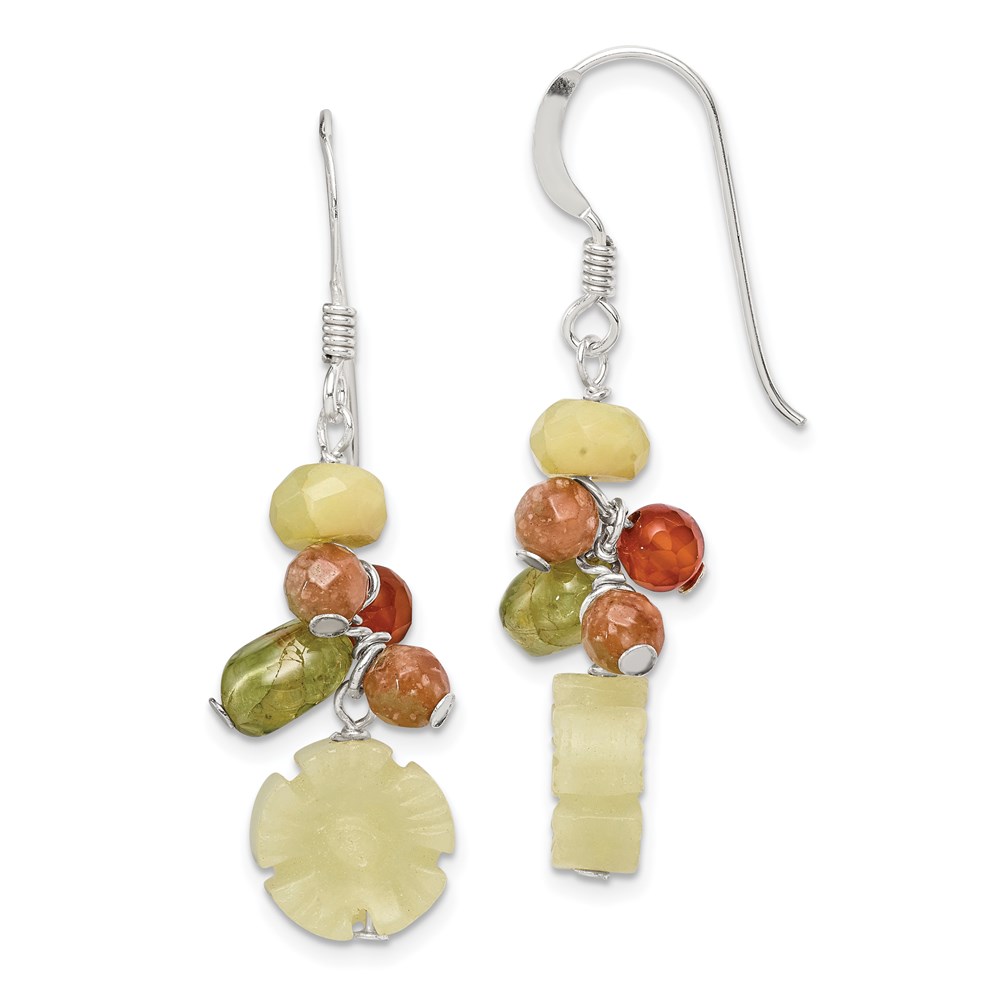 Sterling Silver Jade Unikite Peridot Aventurine Carnelian Floral Dangle Earrings 75$